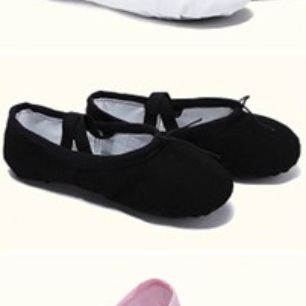 Yoga Slippers Cloth/Leather Indoor Exercise Ballet Dance Shoes Size 6-7 Black